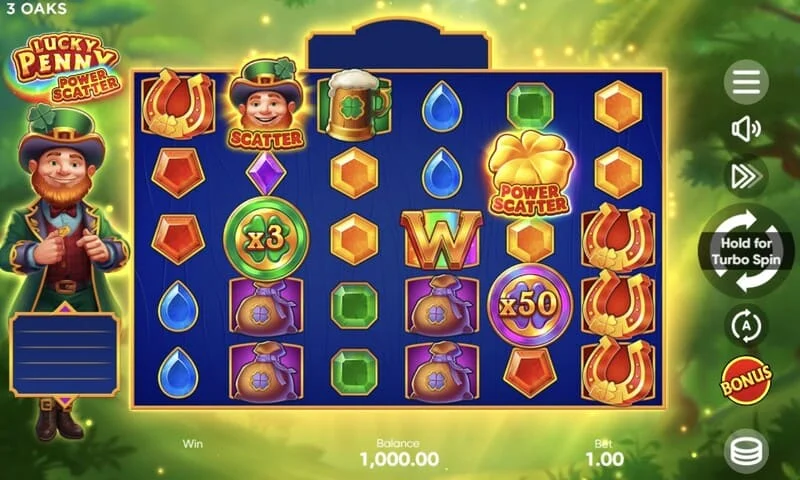 Lucky Penny Power Scatter - Power Scatter Symbol mit goldener Münze und Beleuchtung